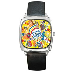Colorful City Life Horizontal Seamless Pattern Urban City Square Metal Watch by Pakemis