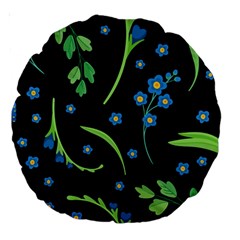 Abstract Wild Flower Dark Blue Background Blue Flowers Blossoms Flat Retro Seamless Pattern Daisy Large 18  Premium Round Cushions by Pakemis