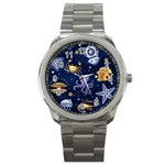 Marine Seamless Pattern Thin Line Memphis Style Sport Metal Watch Front