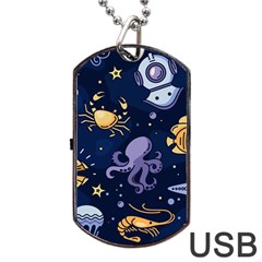 Marine Seamless Pattern Thin Line Memphis Style Dog Tag Usb Flash (two Sides) by Pakemis