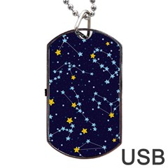 Seamless Pattern With Cartoon Zodiac Constellations Starry Sky Dog Tag Usb Flash (two Sides) by Pakemis