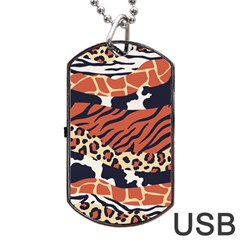 Mixed-animal-skin-print-safari-textures-mix-leopard-zebra-tiger-skins-patterns-luxury-animals-textur Dog Tag Usb Flash (one Side) by Pakemis