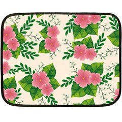 Cute-pink-flowers-with-leaves-pattern Double Sided Fleece Blanket (mini) by Pakemis