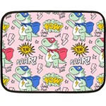 Seamless-pattern-with-many-funny-cute-superhero-dinosaurs-t-rex-mask-cloak-with-comics-style-inscrip Double Sided Fleece Blanket (Mini) 35 x27  Blanket Front
