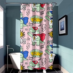Seamless-pattern-with-many-funny-cute-superhero-dinosaurs-t-rex-mask-cloak-with-comics-style-inscrip Shower Curtain 36  X 72  (stall)  by Pakemis
