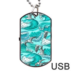 Sea-waves-seamless-pattern Dog Tag Usb Flash (one Side) by Pakemis
