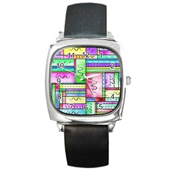 Colorful Pattern Square Metal Watch by gasi