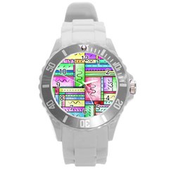 Colorful Pattern Round Plastic Sport Watch (l) by gasi