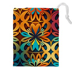 Orange, Turquoise And Blue Pattern  Drawstring Pouch (5xl) by Sobalvarro