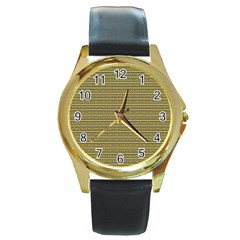 Golden Striped Decorative Pattern Round Gold Metal Watch by dflcprintsclothing