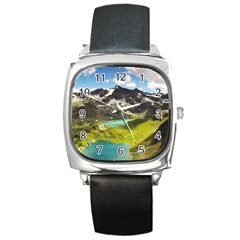 Aerial View Of Mountain And Body Of Water Square Metal Watch by danenraven