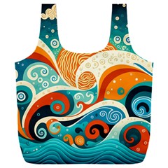 Waves Ocean Sea Abstract Whimsical (3) Full Print Recycle Bag (xxl) by Jancukart