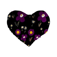Daisy Chain Purple Standard 16  Premium Flano Heart Shape Cushions by Mazipoodles