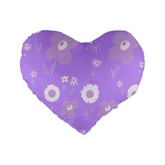 Daisy Flowers Lilac White Lavender Purple Standard 16  Premium Flano Heart Shape Cushions by Mazipoodles