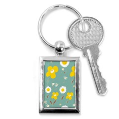 Daisy Flowers Yellow White Brown Sage Green  Key Chain (rectangle) by Mazipoodles