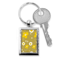 Daisy Flowers Yellow White Olive  Key Chain (rectangle) by Mazipoodles