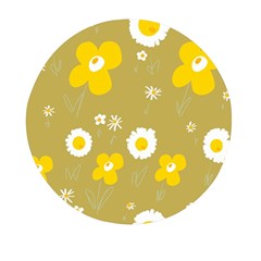 Daisy Flowers Yellow White Olive  Mini Round Pill Box by Mazipoodles