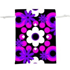 Flowers Pearls And Donuts Purple Hot Pink White Black  Lightweight Drawstring Pouch (xl) by Mazipoodles