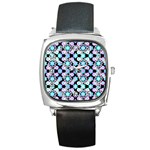 Bitesize Flowers Pearls And Donuts Bubblegum Blue Purple White Square Metal Watch Front