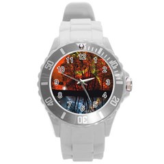 Space Nature Fantasy Trees Round Plastic Sport Watch (l) by Ravend