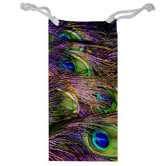 Green Purple And Blue Peacock Feather Jewelry Bag by Jancukart