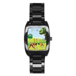 Mother And Daughter Yoga Art Celebrating Motherhood And Bond Between Mom And Daughter. Stainless Steel Barrel Watch Front