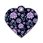 Elegant purple pink peonies in dark blue background Dog Tag Heart (Two Sides) Back