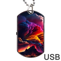 Ocean Sea Wave Clouds Mountain Colorful Sky Art Dog Tag Usb Flash (one Side) by Pakemis