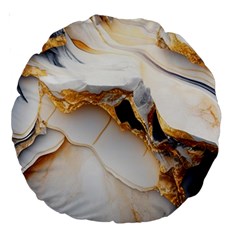 Marble Stone Abstract Gold White Color Colorful Large 18  Premium Round Cushions by Pakemis