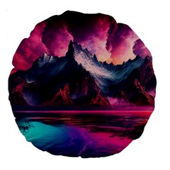 Ai Generated Mountain Ocean Lava Fire Sky Sea Large 18  Premium Round Cushions by Pakemis