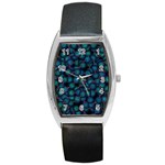 Background Abstract Textile Design Barrel Style Metal Watch Front