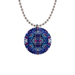 Denim On Pour 1  Button Necklace by kaleidomarblingart