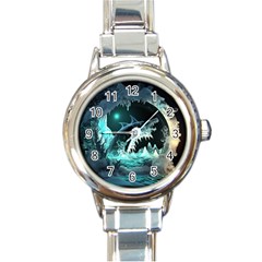 Sculpture Dinosaur Shark Frozen Winter Fantasy Round Italian Charm Watch by Ravend