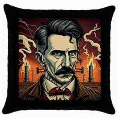Ai Generated Nikola Tesla Tesla Nikolas Electricity Throw Pillow Case (black) by danenraven
