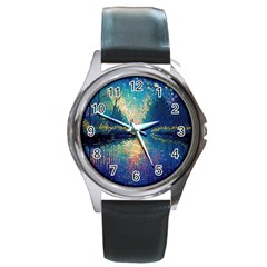Oil Painting Night Scenery Fantasy Round Metal Watch by Ravend