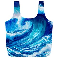 Tsunami Tidal Wave Ocean Waves Sea Nature Water Blue Painting Full Print Recycle Bag (xxl) by Ravend