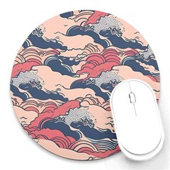 Waves Ocean Sea Water Pattern Rough Seas Round Mousepad by Ravend