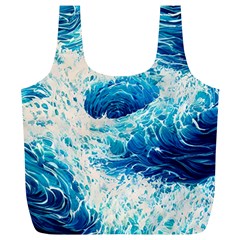 Abstract Blue Ocean Wave Ii Full Print Recycle Bag (xl) by GardenOfOphir