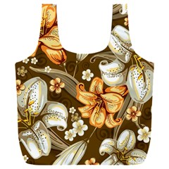 White And Yellow Floral Lilies Background Surface Full Print Recycle Bag (xxl) by Jancukart