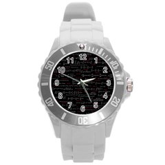 Black Background With Text Overlay Digital Art Mathematics Round Plastic Sport Watch (l) by Jancukart
