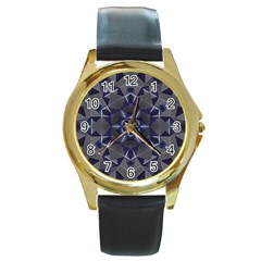 Kaleidoscope Geometric Pattern Geometric Shapes Round Gold Metal Watch by Ravend