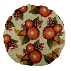 Flowers Leaves Pattern Flora Botany Drawing Art Large 18  Premium Round Cushions by Ravend
