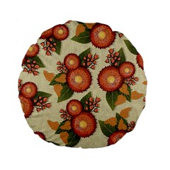 Flowers Leaves Pattern Flora Botany Drawing Art Standard 15  Premium Flano Round Cushions by Ravend