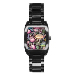 Mushroom Magic Stainless Steel Barrel Watch by GardenOfOphir