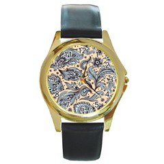 Texture Ornament Paisley Round Gold Metal Watch by Jancukart