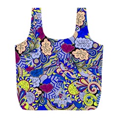 Blue Yellow Background Pattern Vector Texture Paisley Full Print Recycle Bag (l) by Jancukart