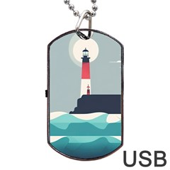 Lighthouse Ocean Nautical Sea Minimal Minimalist Dog Tag Usb Flash (two Sides) by Pakemis