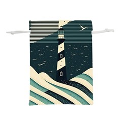 Lighthouse Abstract Ocean Sea Waves Water Blue Lightweight Drawstring Pouch (m) by Pakemis