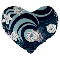 Flowers Pattern Floral Ocean Abstract Digital Art Large 19  Premium Flano Heart Shape Cushions by Pakemis