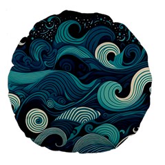 Waves Ocean Sea Abstract Whimsical Abstract Art Large 18  Premium Flano Round Cushions by Pakemis